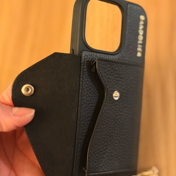 Bandolier Black Leather Phone Case with Gold Chain - Picture 2 of 3